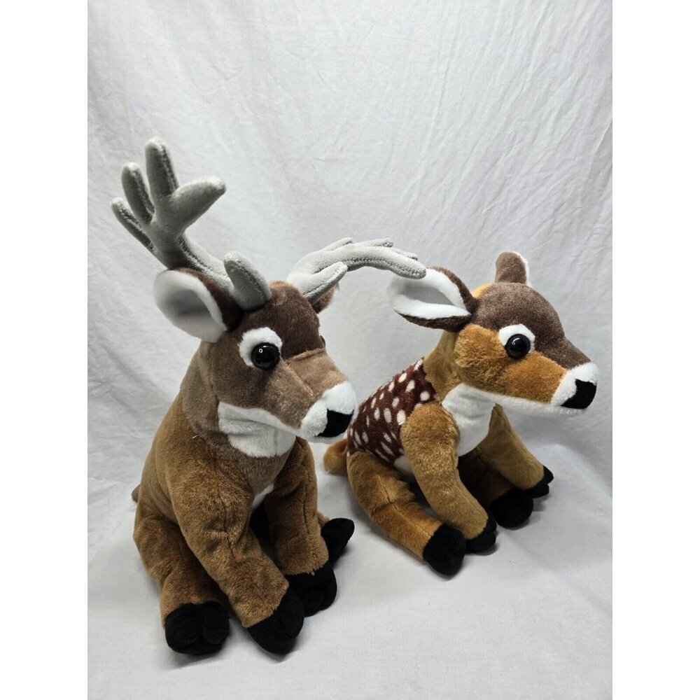 Wild Republic White Tail Deer Buck And Fawn Reindeer 12" Plush Stuffed Animal